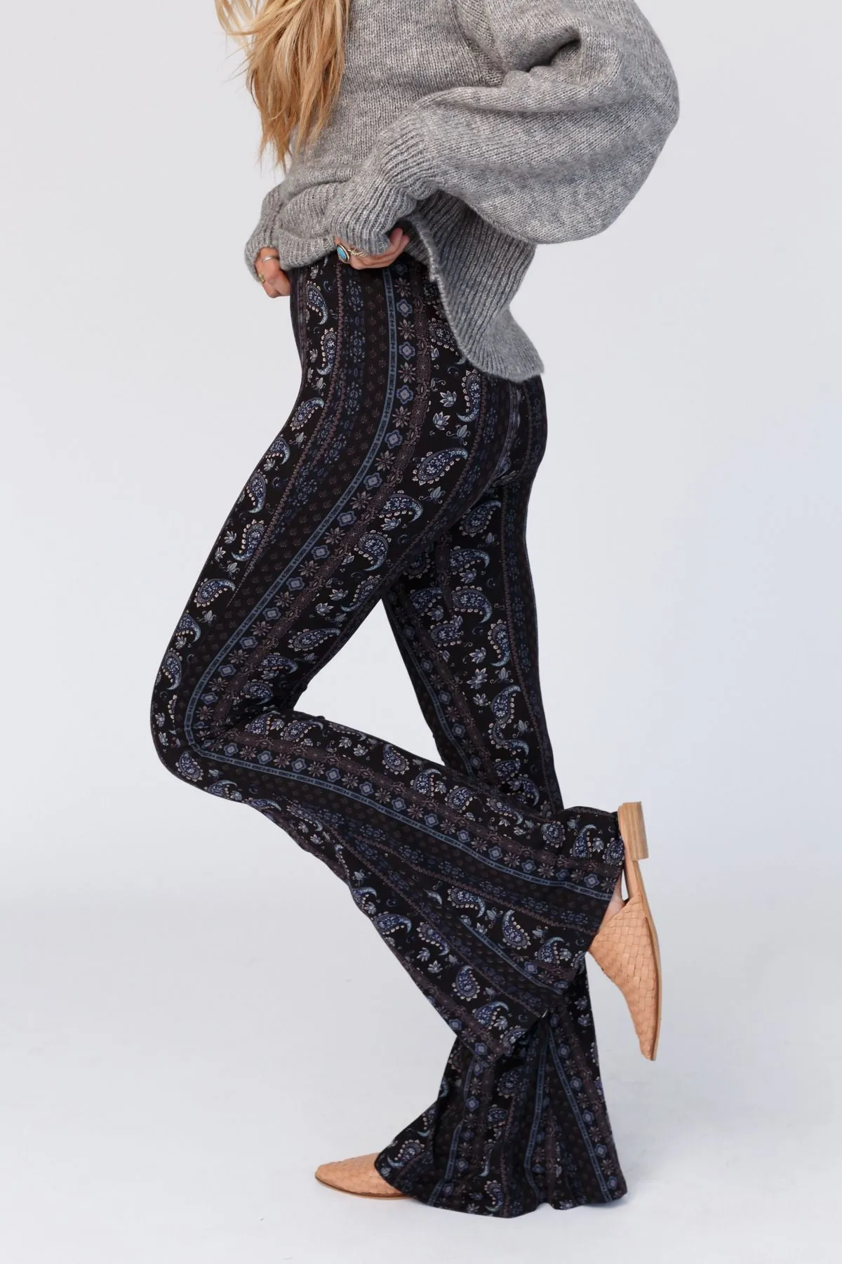 Cher Printed Flare Pants - Navy Floral sold by Three Bird Nest product image thumbnail 2