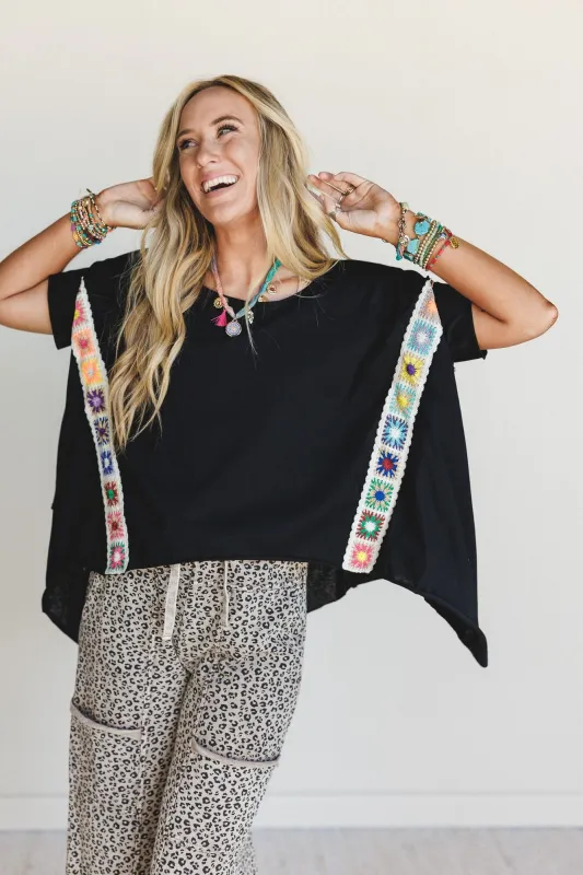 Cottage Bloom Crochet Top - Black sold by Three Bird Nest