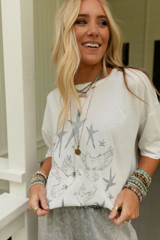 Stars And Doves Graphic Tee - Ivory made by Promesa