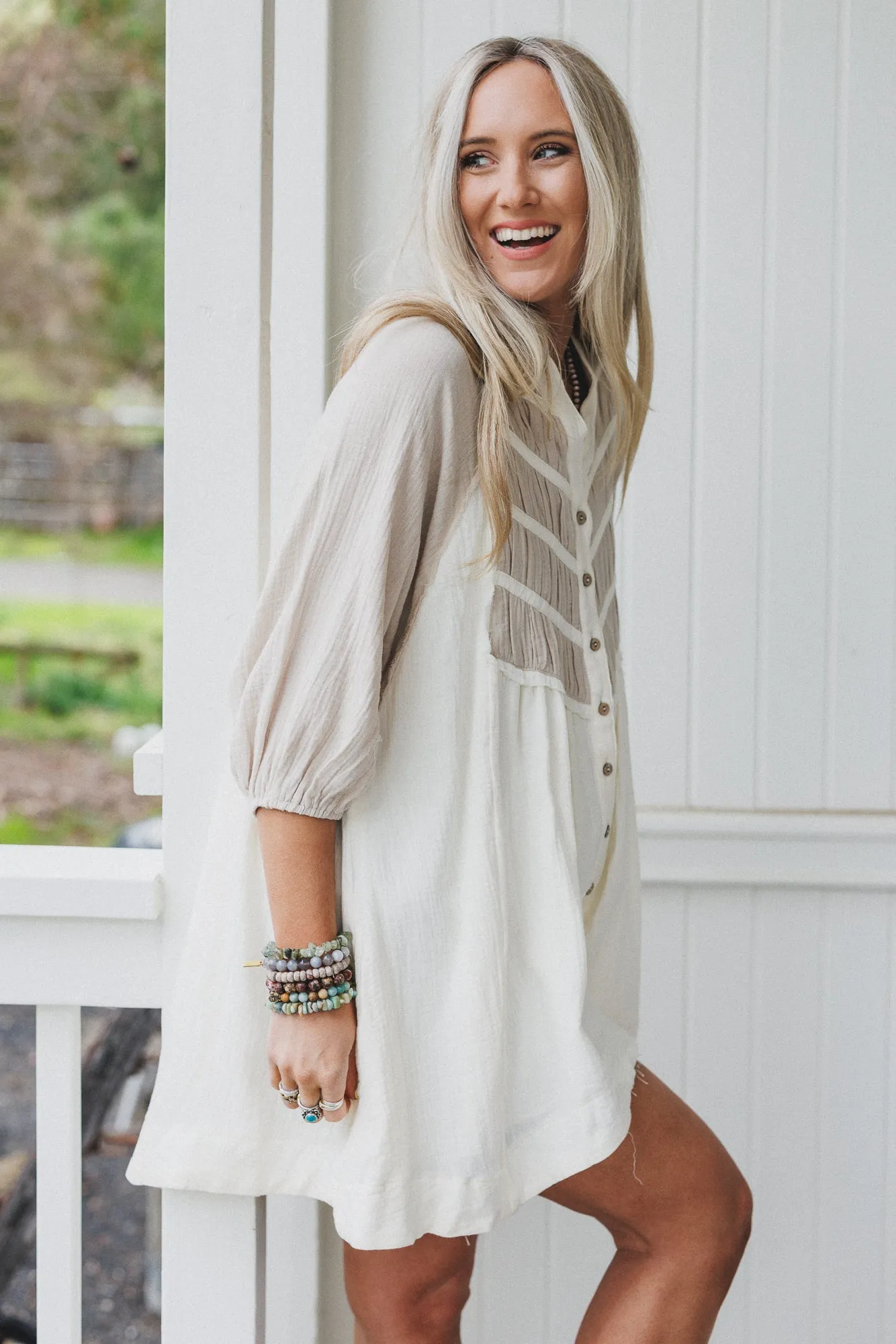 Divided Lines Button Down Tunic - Cream sold by Three Bird Nest product image thumbnail 3