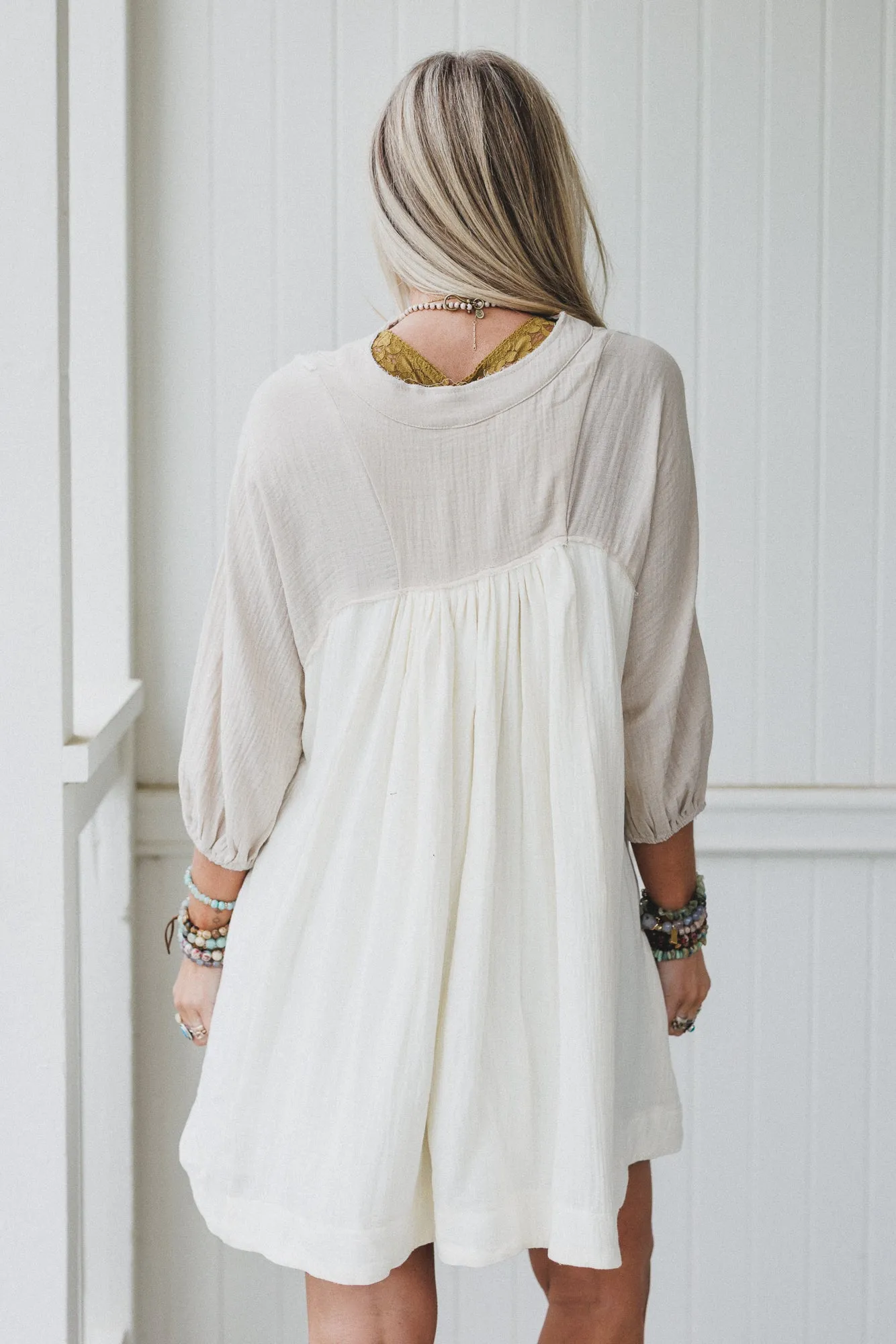 Divided Lines Button Down Tunic - Cream sold by Three Bird Nest product image thumbnail 4