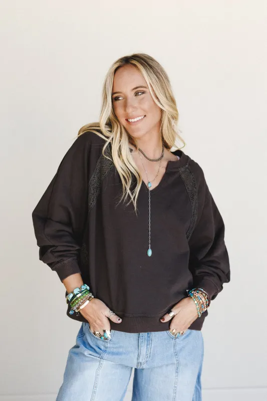 Rustic Lace Dream Trim Top - Ash Black made by Three Bird Nest