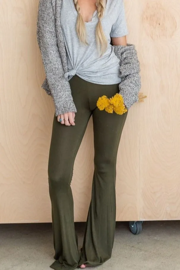 Cher Solid Raw Edge Flare Pant - Olive sold by Three Bird Nest product image thumbnail 2