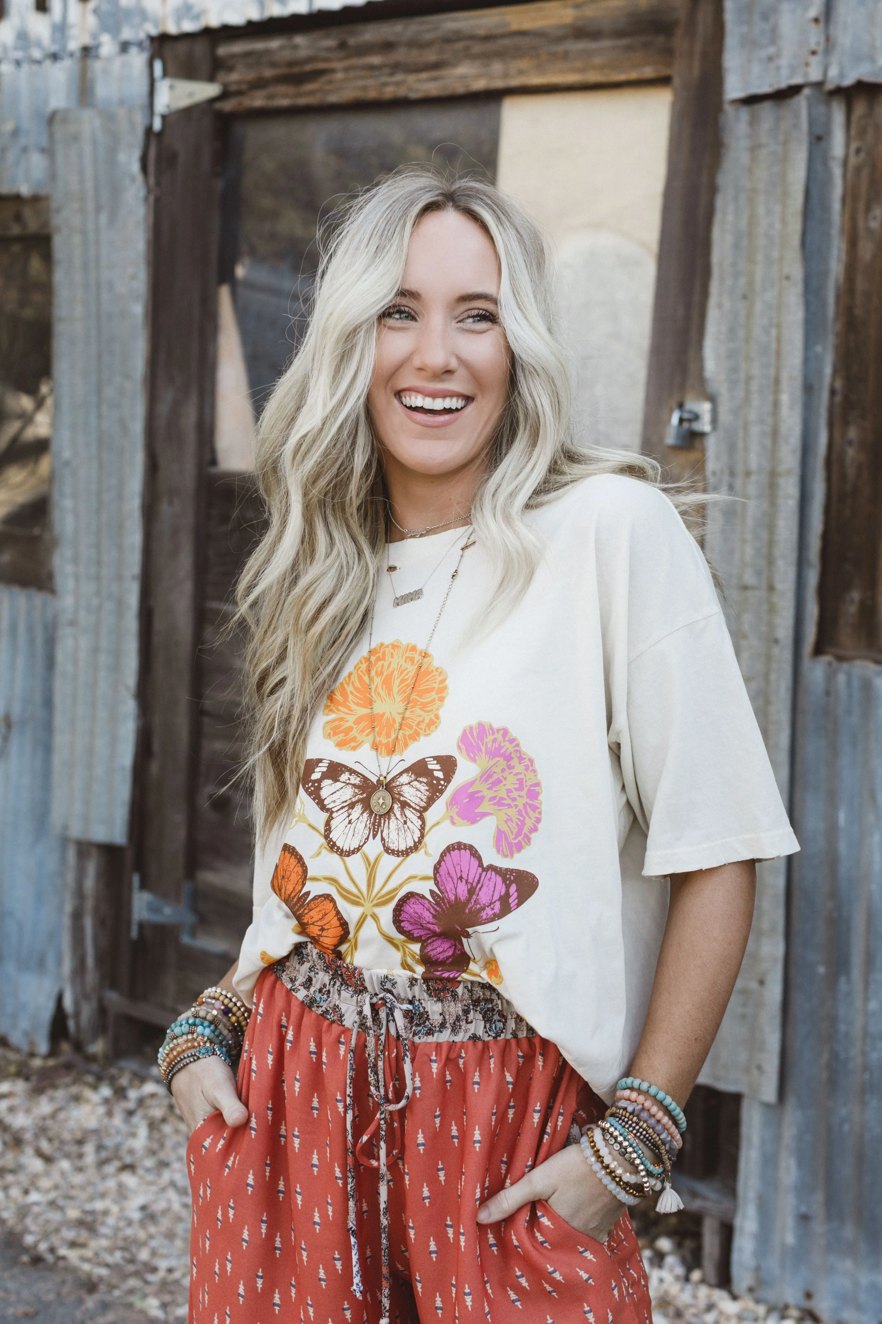 Butterfly Garden Graphic Tee - Cream sold by Three Bird Nest