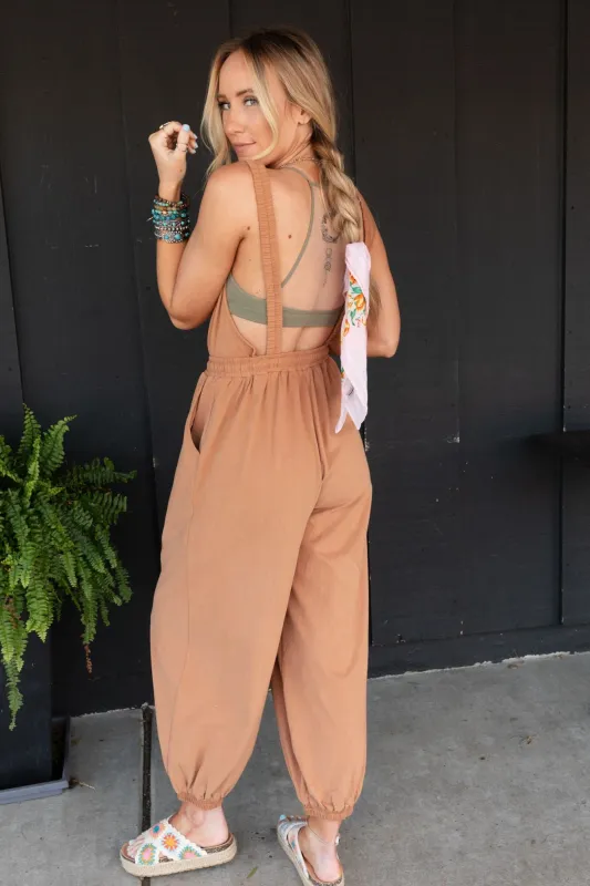 Breezy Back Knit Jumpsuit - Butterscotch sold by Three Bird Nest