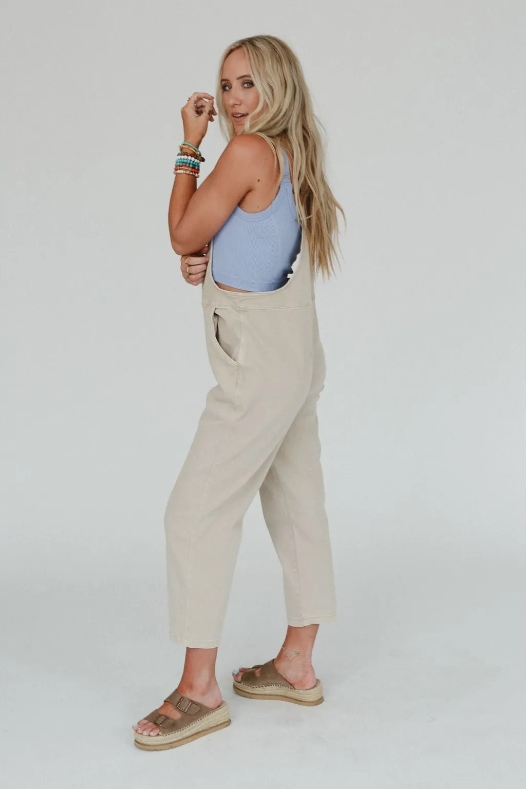 Priya Knot Strap Overalls - Beige sold by Three Bird Nest product image thumbnail 5