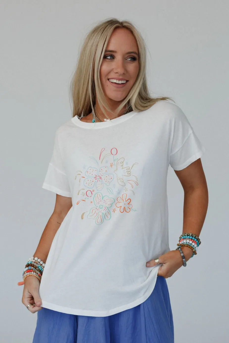 Floral Fireworks Top - Off White sold by Three Bird Nest product image thumbnail 3