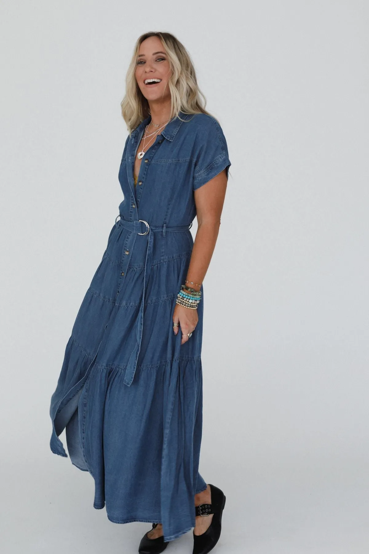 Blue Ridge Denim Maxi Dress - Medium Wash sold by Three Bird Nest product image thumbnail 4