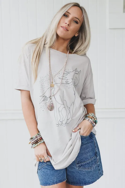 Midnight Mustang Graphic Tee - Gray sold by Three Bird Nest