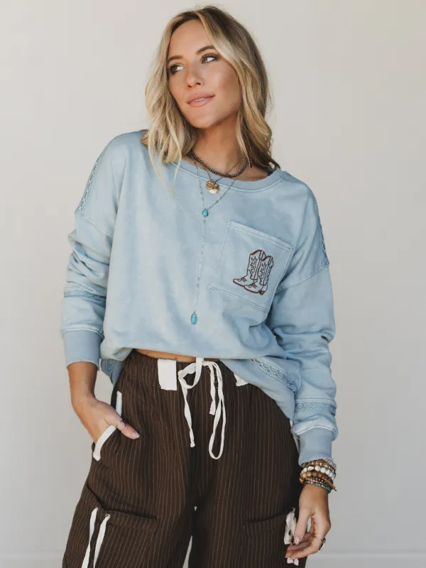 Boots Pocket Sweatshirt - Denim made by Three Bird Nest