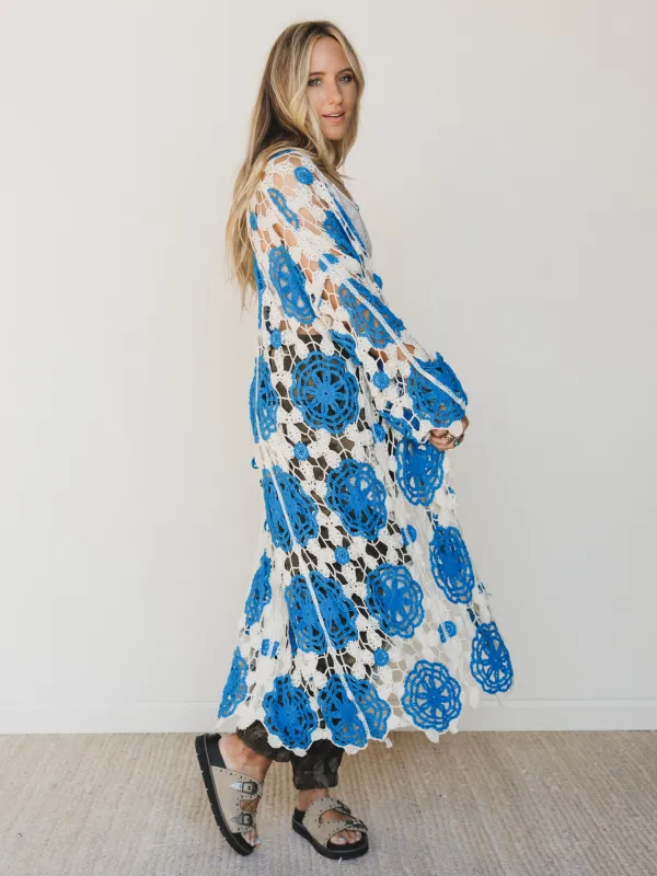 Dazzling Light Duster Kimono - Blue Multi made by Three Bird Nest