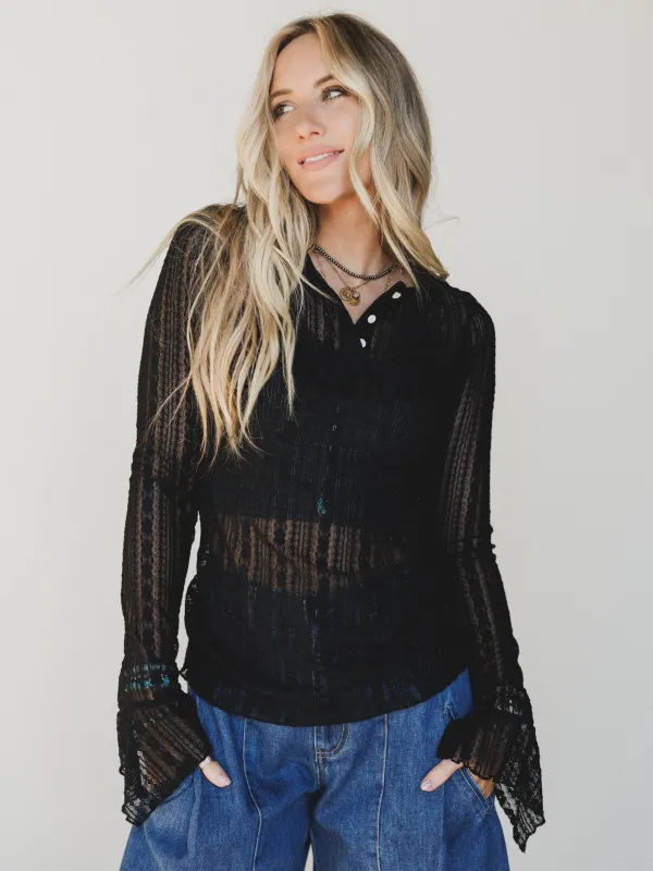 Quaint Darling Lace Long Sleeve Top - Black sold by Three Bird Nest