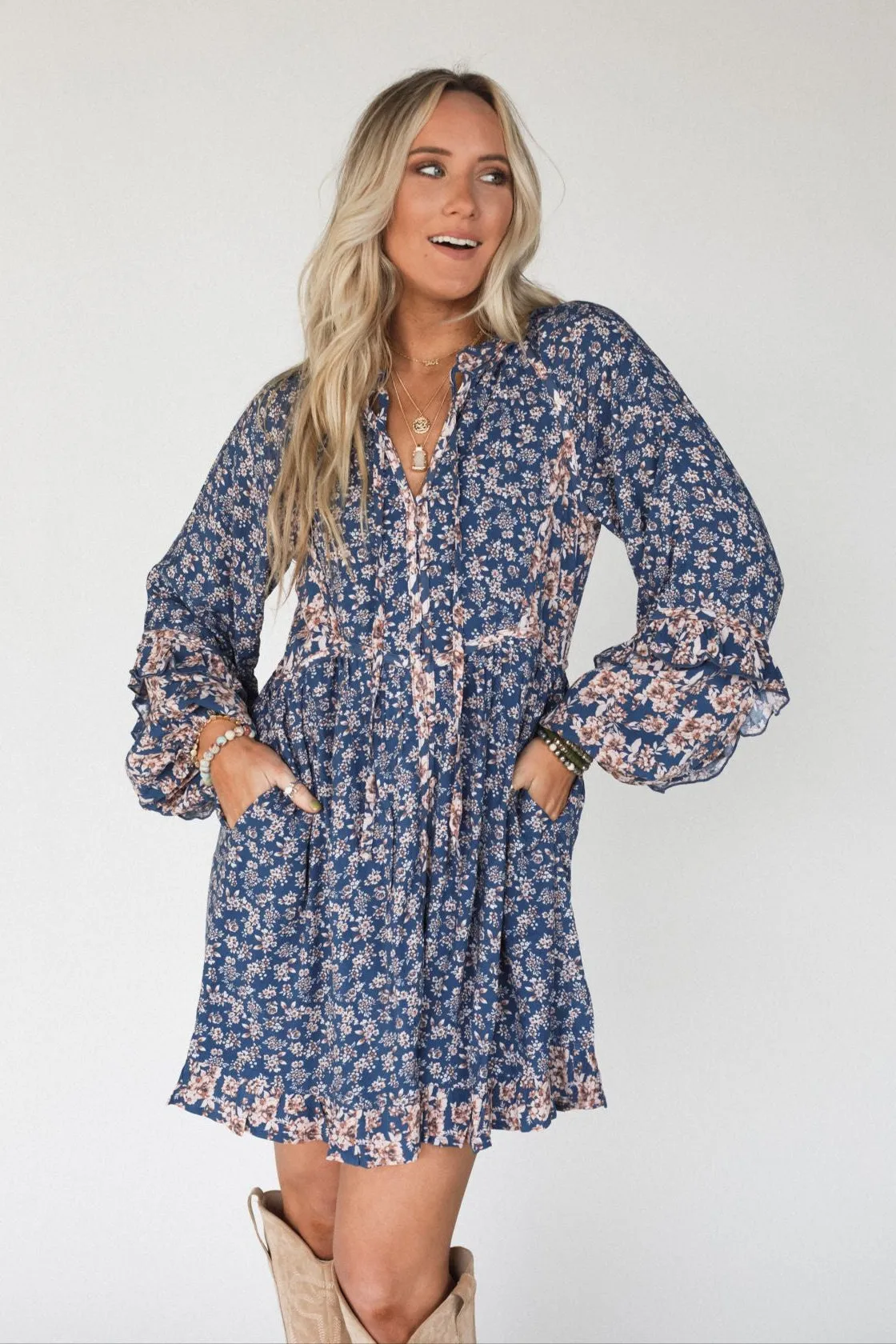 Alvina Floral Dress - Navy sold by Three Bird Nest product image thumbnail 3