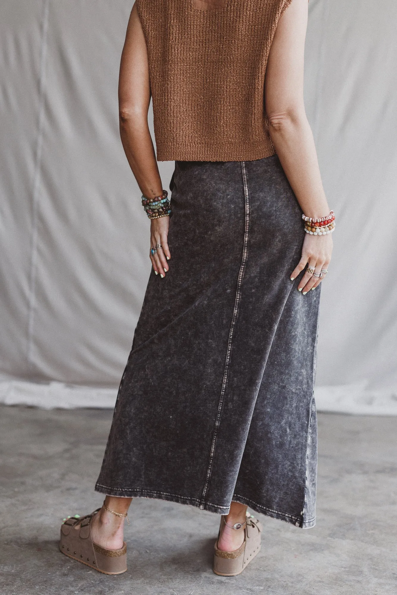 Sunfade Front Slit Maxi Skirt - Black sold by Three Bird Nest product image thumbnail 4
