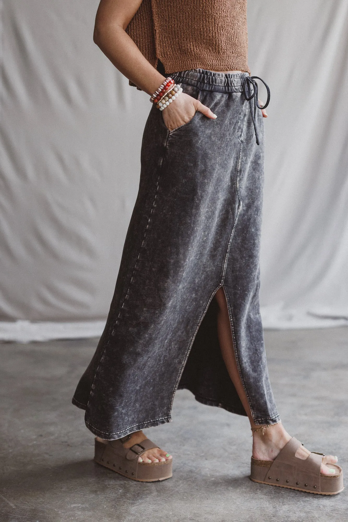 Sunfade Front Slit Maxi Skirt - Black sold by Three Bird Nest product image thumbnail 3