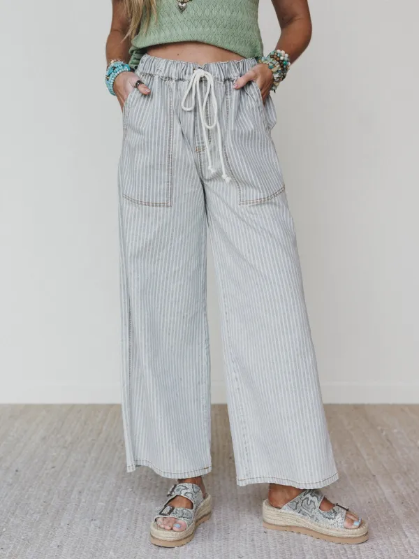 Away at Sea Striped Pants - Washed Black made by mittoshop