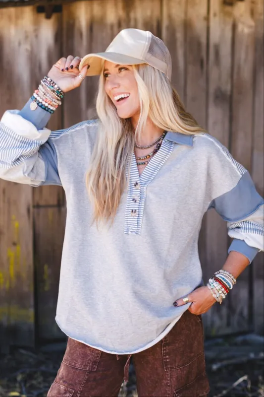 Harmony Haze Henley Top - Heather Gray made by Very J