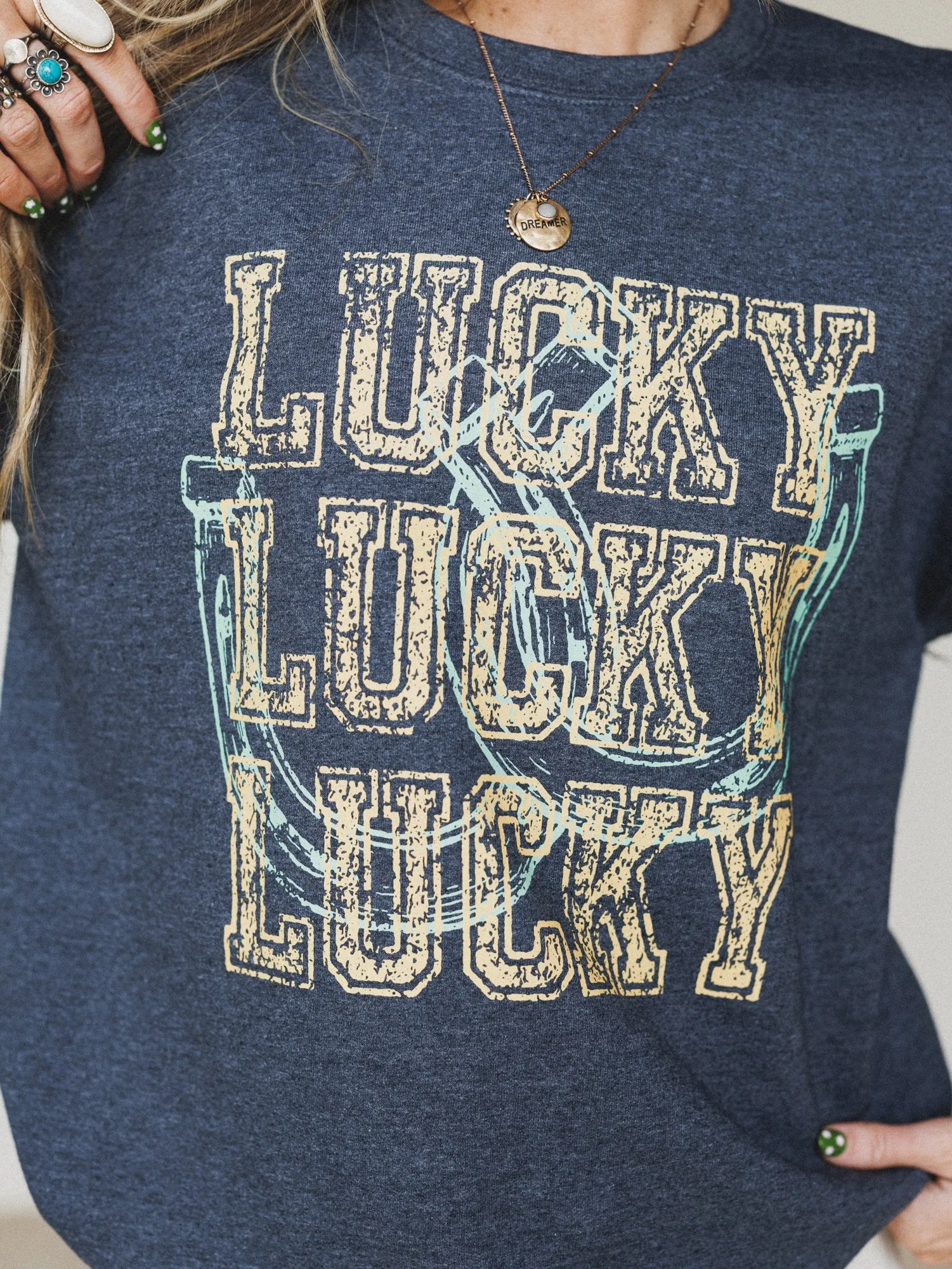 The Nest Lucky Gal Sweatshirt - Dark Heather Gray sold by Three Bird Nest product image thumbnail 4