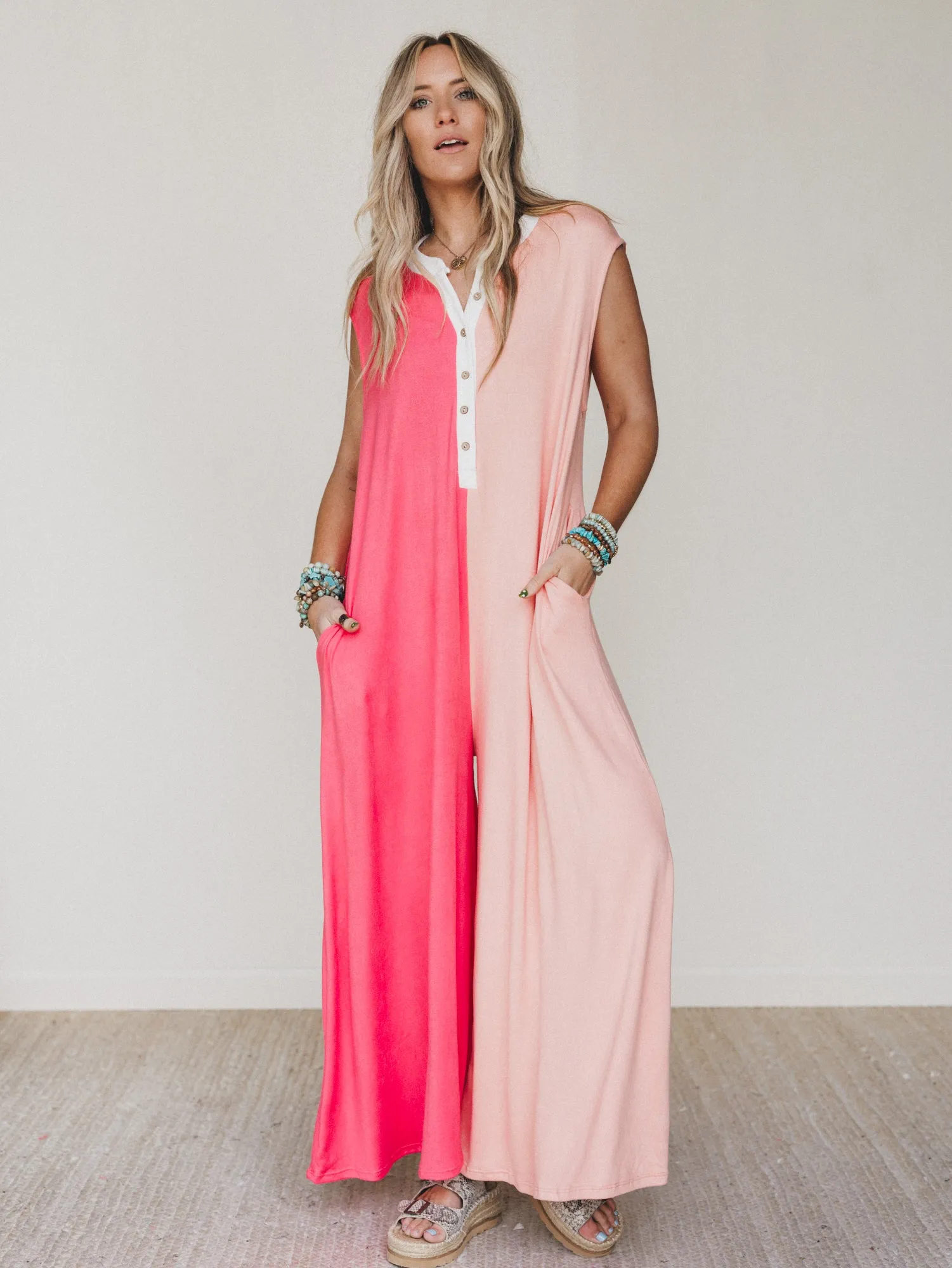 Here for the Party Jumpsuit - Coral Salmon sold by Three Bird Nest