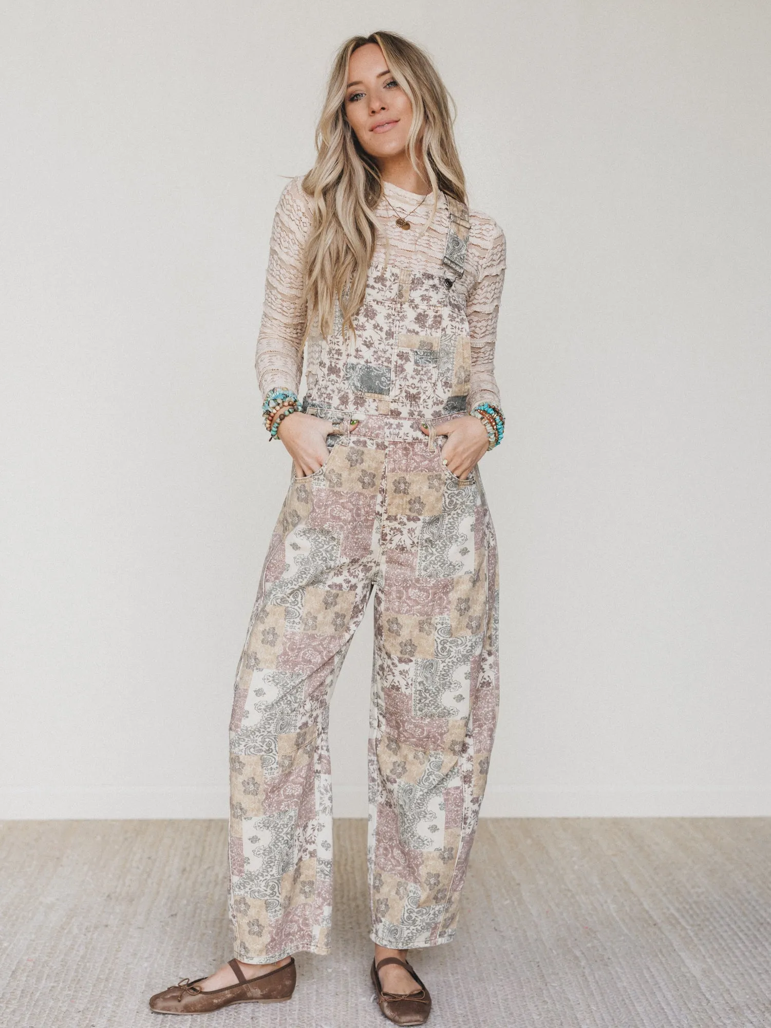 Vintage Boho Denim Overalls - Taupe Multi sold by Three Bird Nest product image thumbnail 4