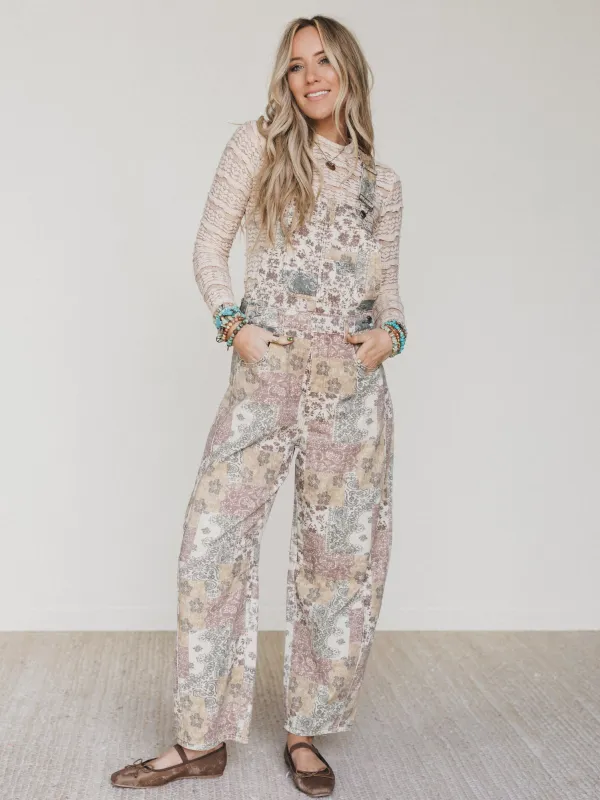 Vintage Boho Denim Overalls - Taupe Multi sold by Three Bird Nest