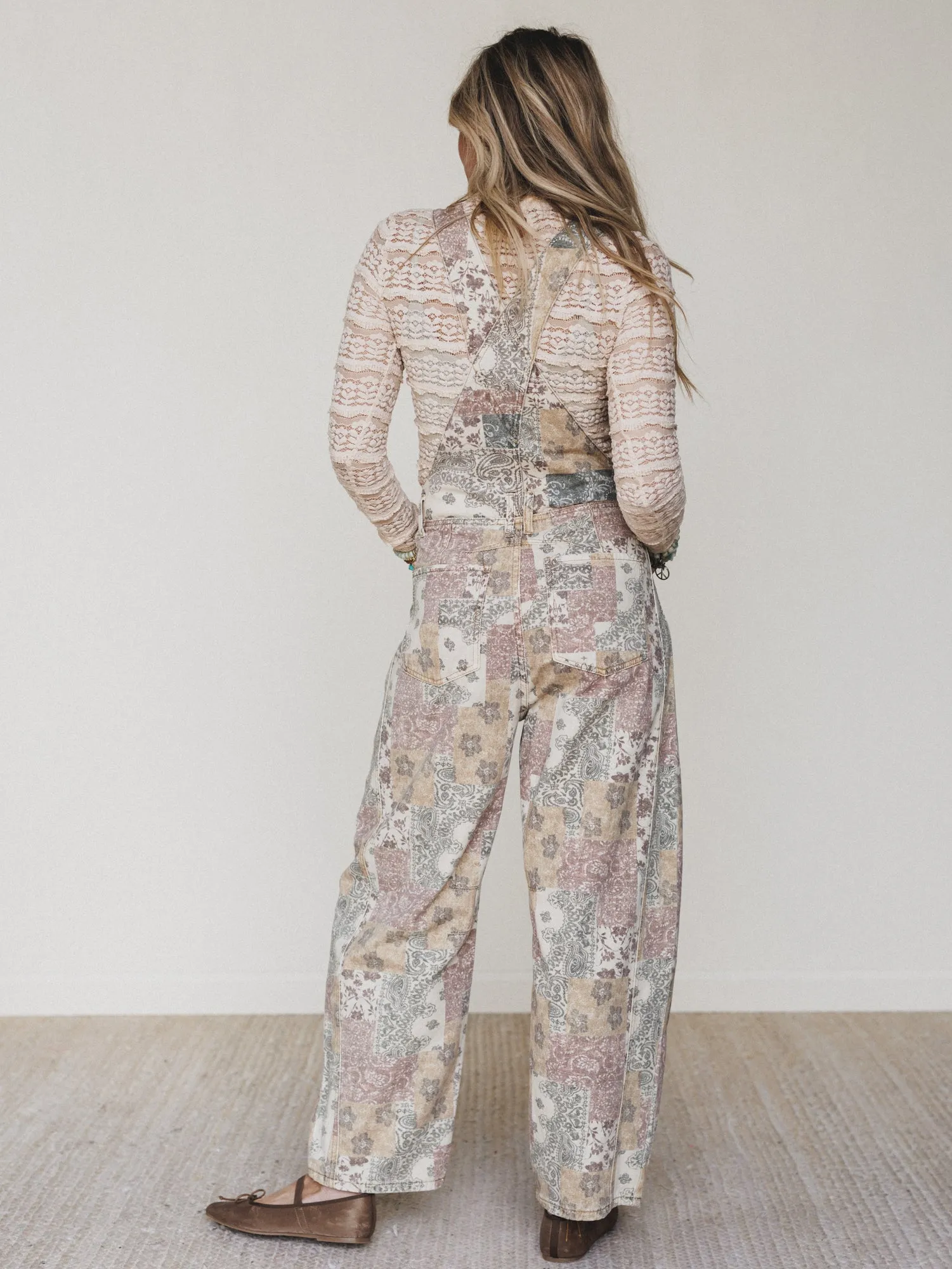 Vintage Boho Denim Overalls - Taupe Multi sold by Three Bird Nest product image thumbnail 5