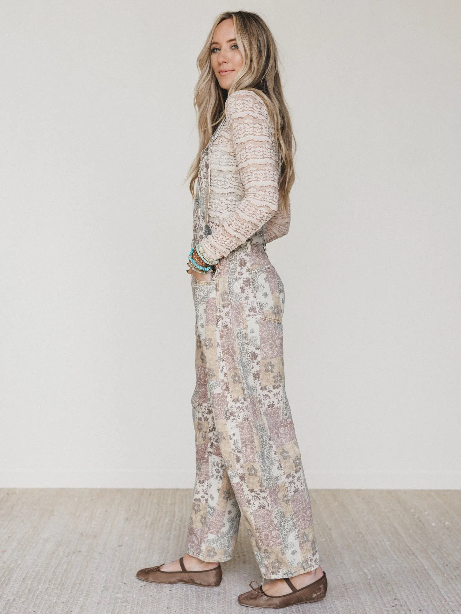 Vintage Boho Denim Overalls - Taupe Multi sold by Three Bird Nest product image thumbnail 3