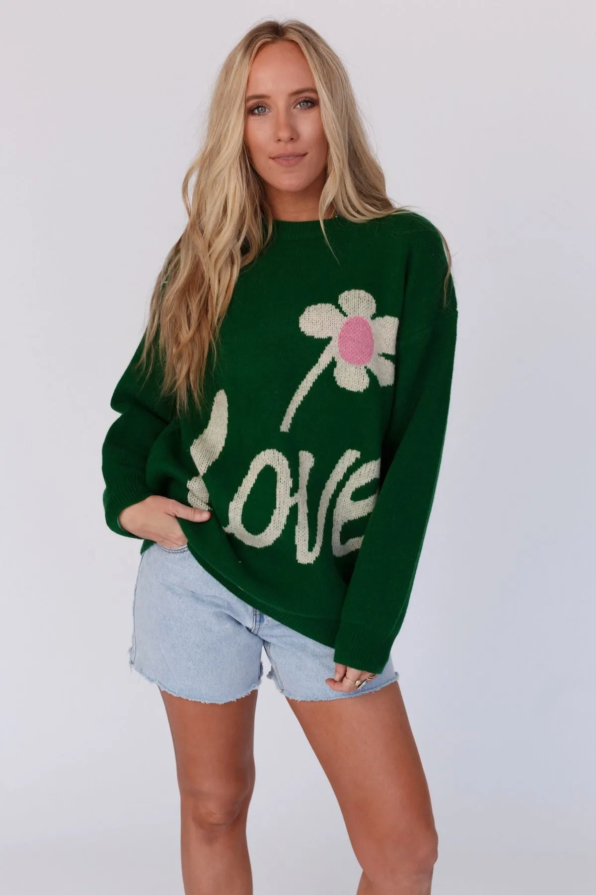 Pop Of Love Sweater - Green sold by Three Bird Nest
