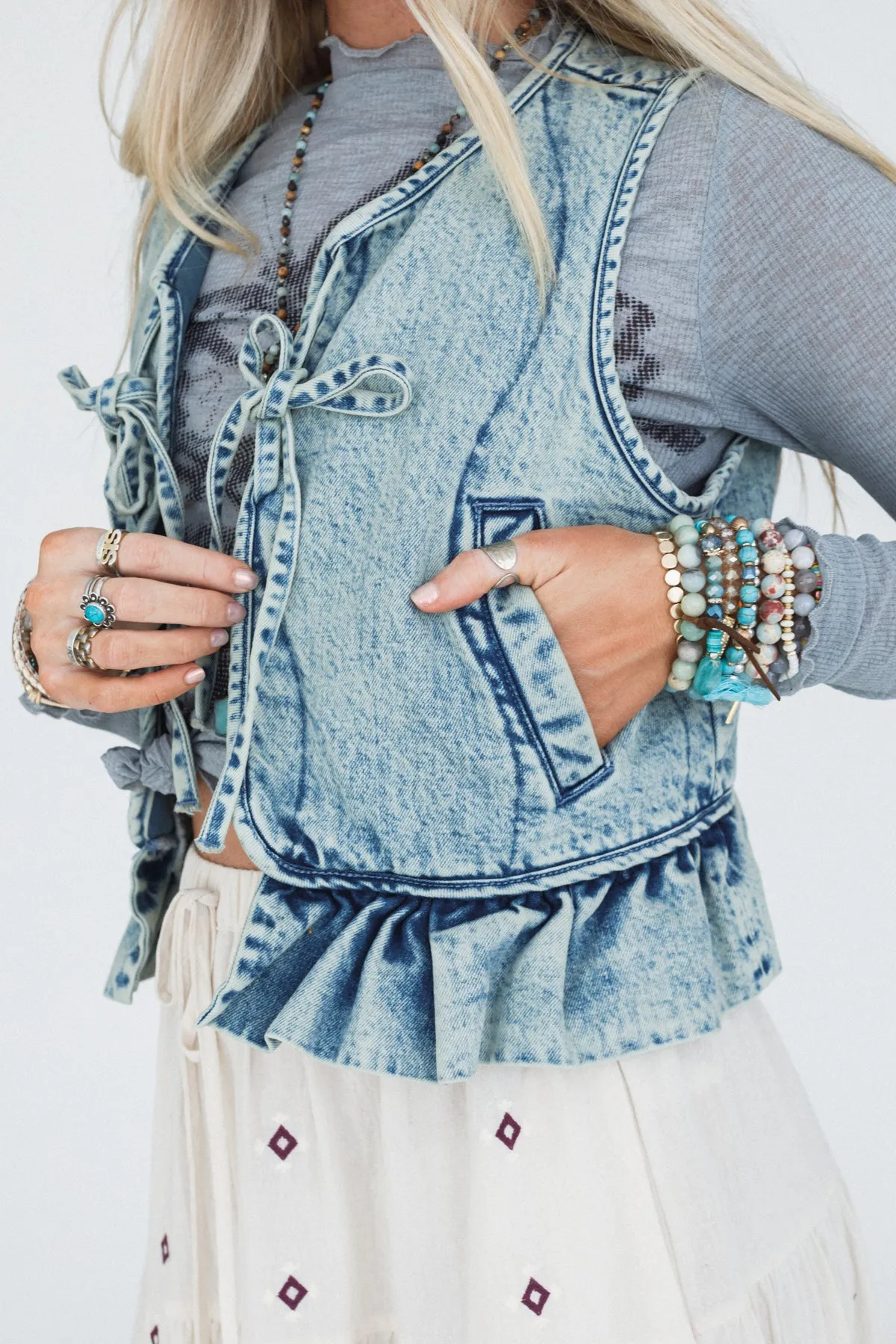 Feeling It Denim Vest - Denim sold by Three Bird Nest product image thumbnail 2