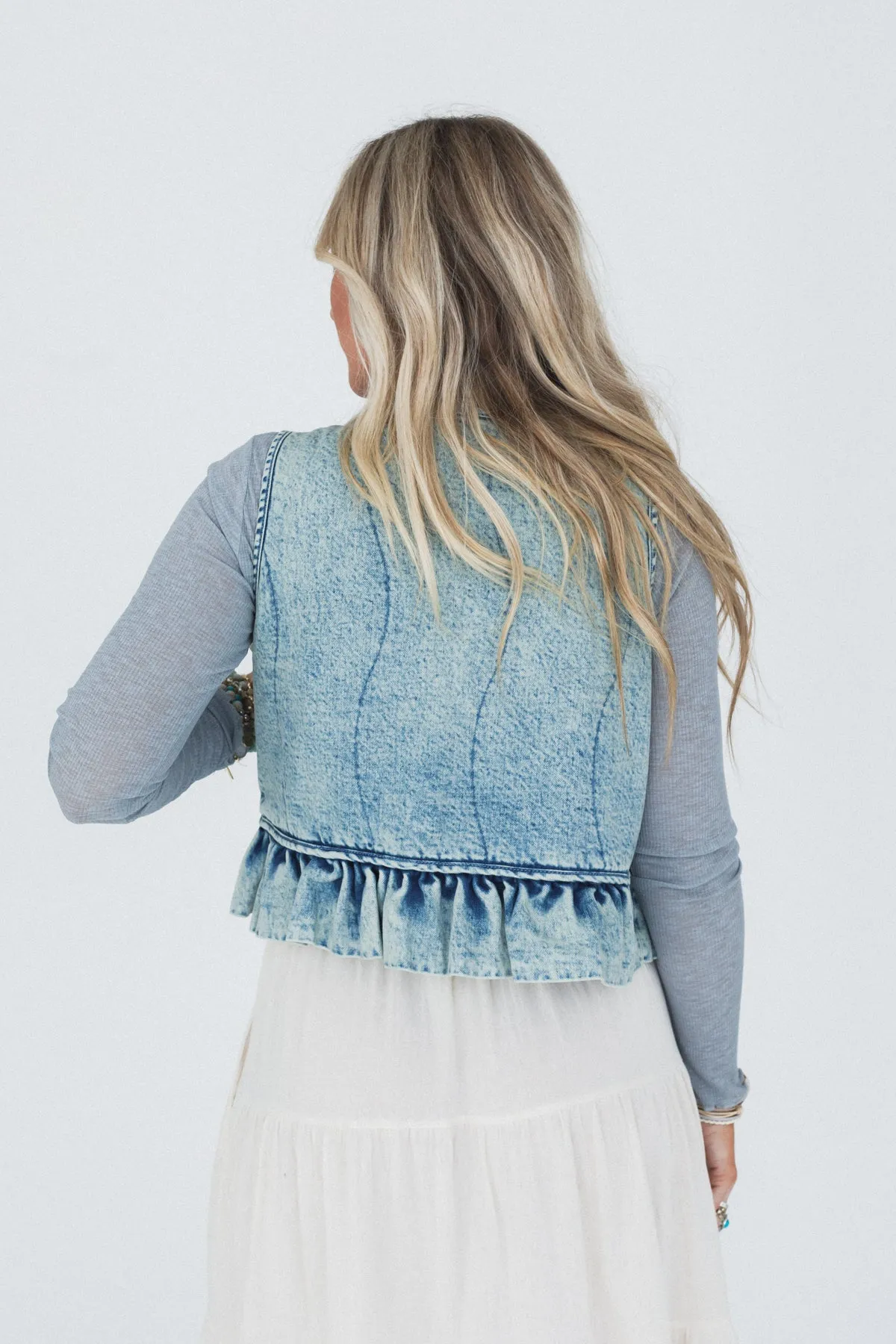Feeling It Denim Vest - Denim sold by Three Bird Nest product image thumbnail 4