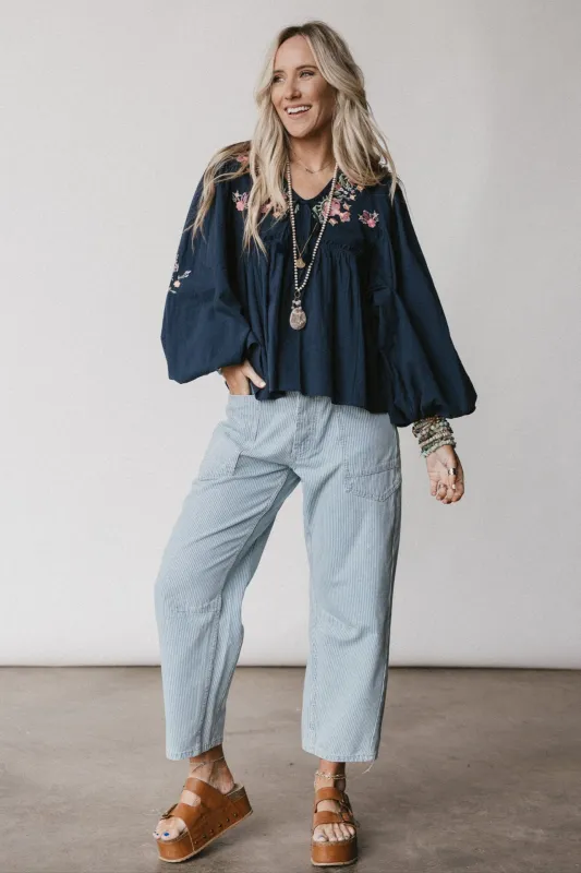 Whimsy Rose Embroidered Top - Navy sold by Three Bird Nest