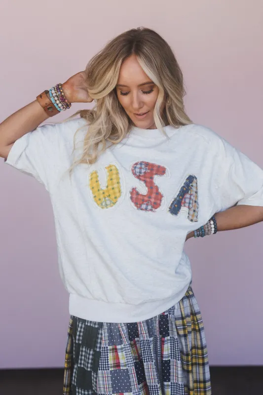 World Away USA Patchwork Top - Heather Gray made by easel