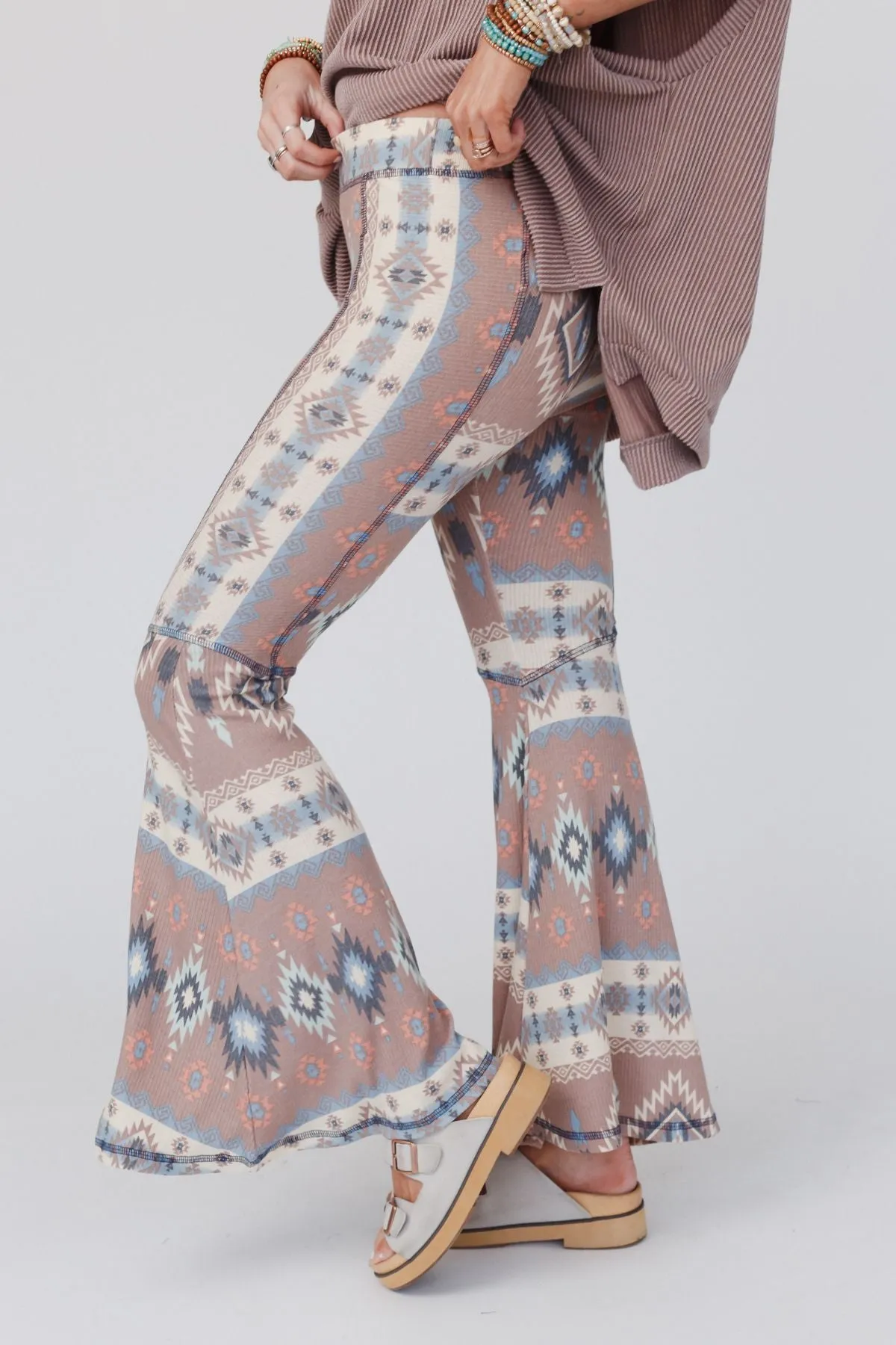 The Nest Boho Bliss Ribbed Flare Pants - Taupe sold by Three Bird Nest product image thumbnail 4