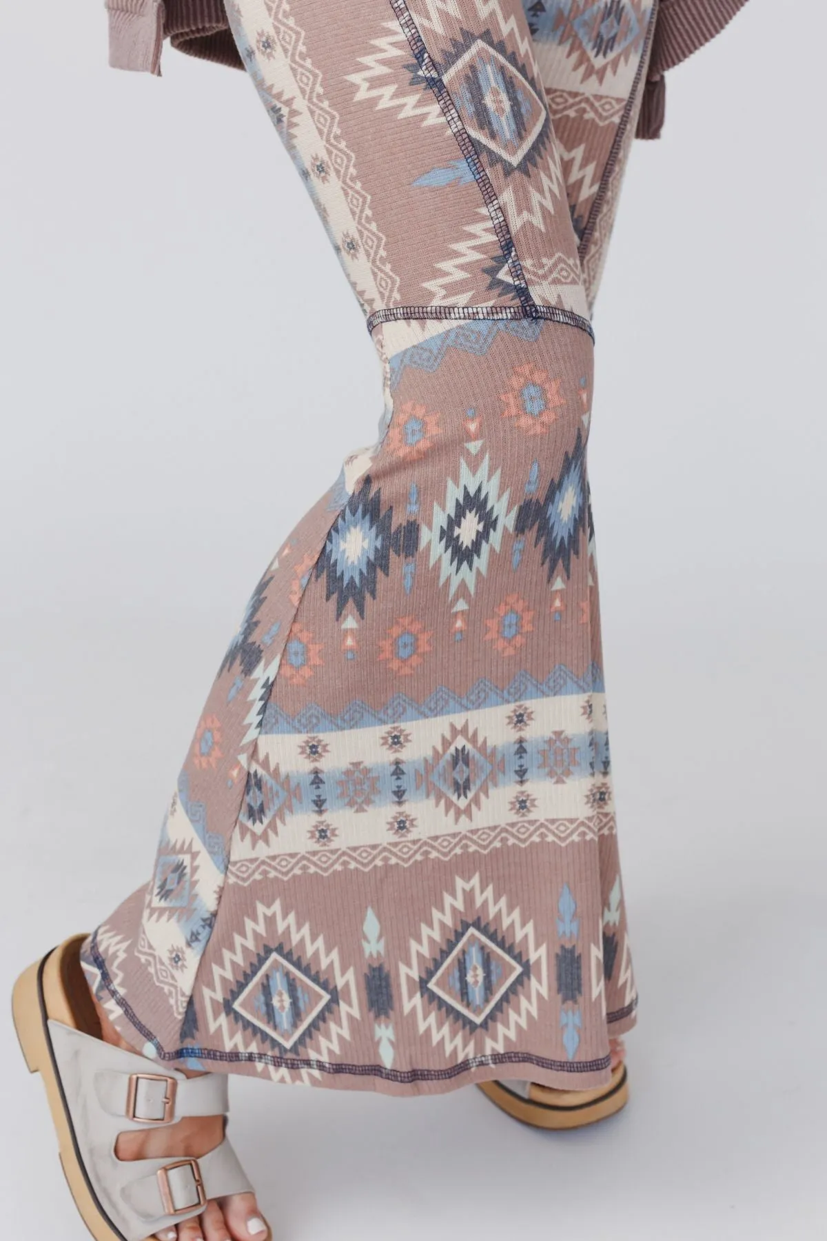 The Nest Boho Bliss Ribbed Flare Pants - Taupe sold by Three Bird Nest product image thumbnail 3