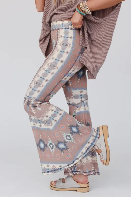 The Nest Boho Bliss Ribbed Flare Pants - Taupe sold by Three Bird Nest