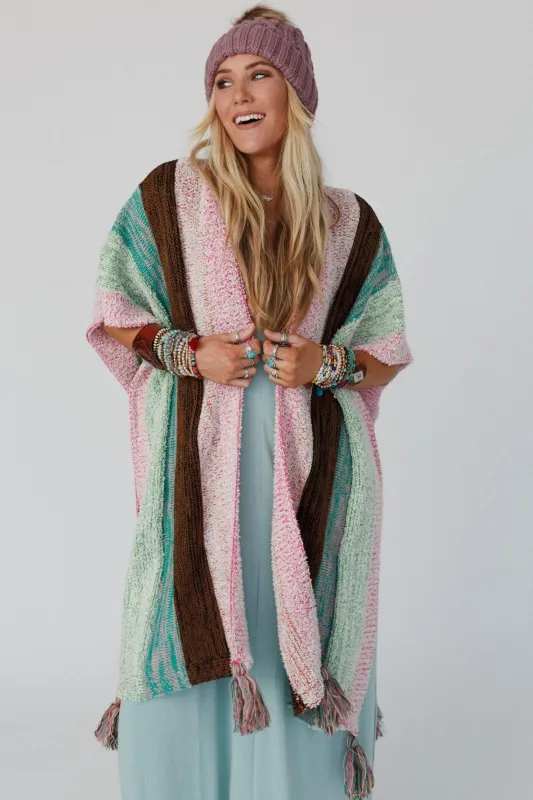 Wandering Soul Striped Tassel Ruana - Mint made by Three Bird Nest