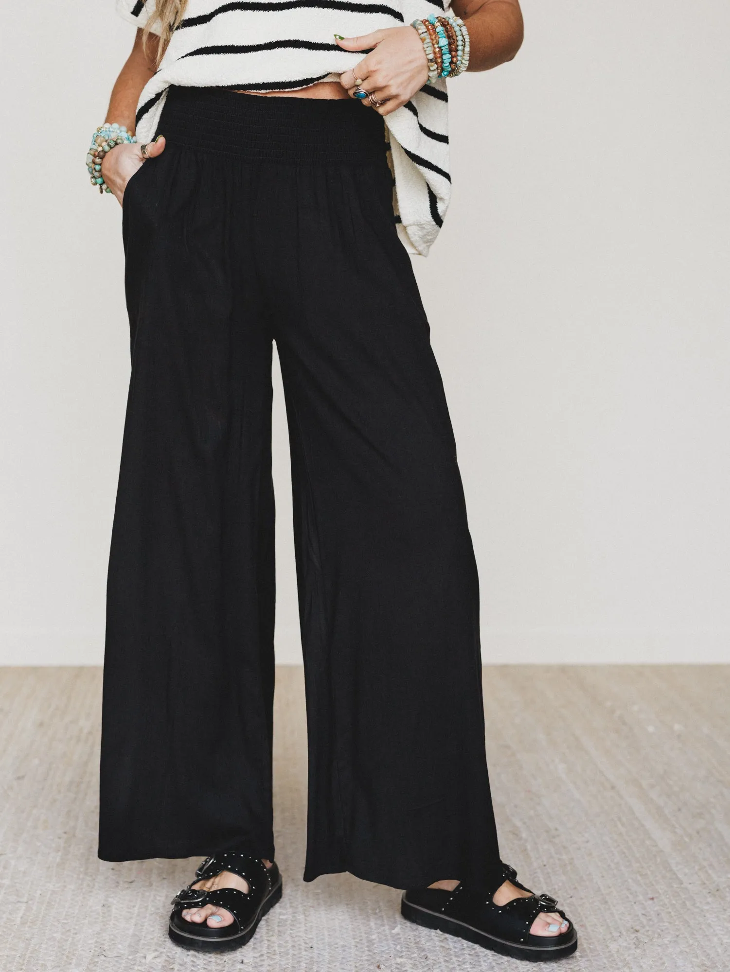 Seek The Moon Wide Leg Pants - Black sold by Three Bird Nest