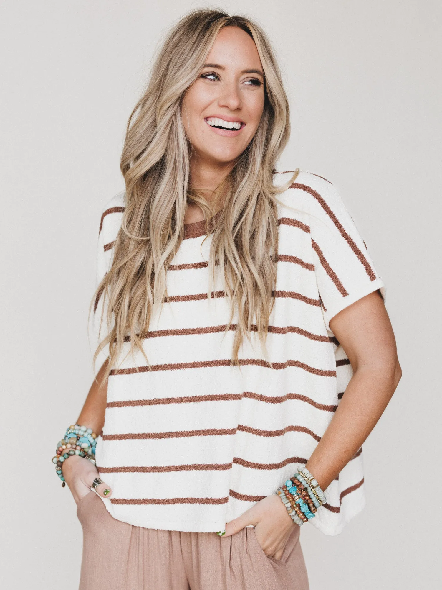 Driftwood Stripe Sweater Top - Brown sold by Three Bird Nest