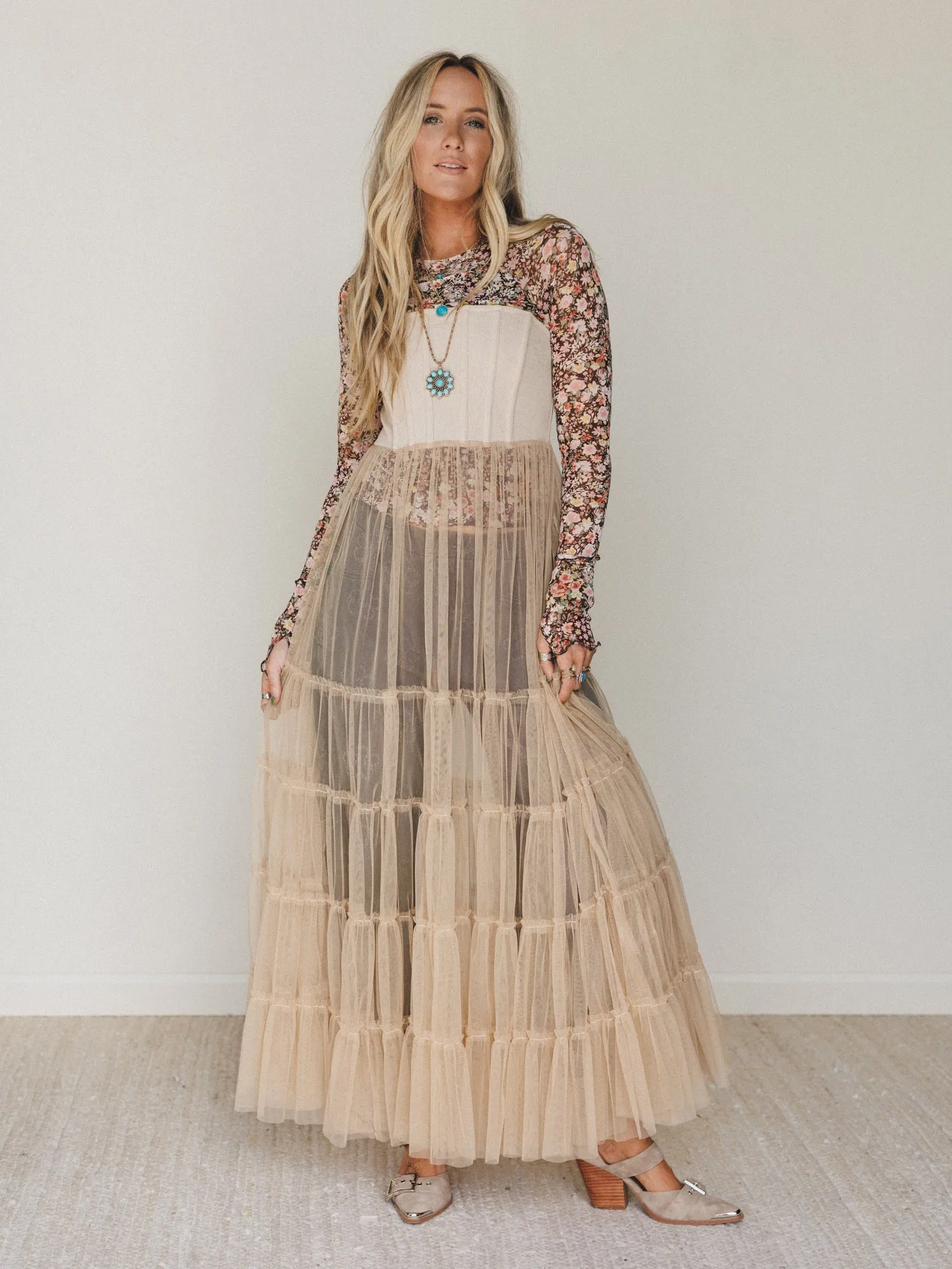 Blush Affair Tulle Maxi Dress - Sand sold by Three Bird Nest product image thumbnail 2
