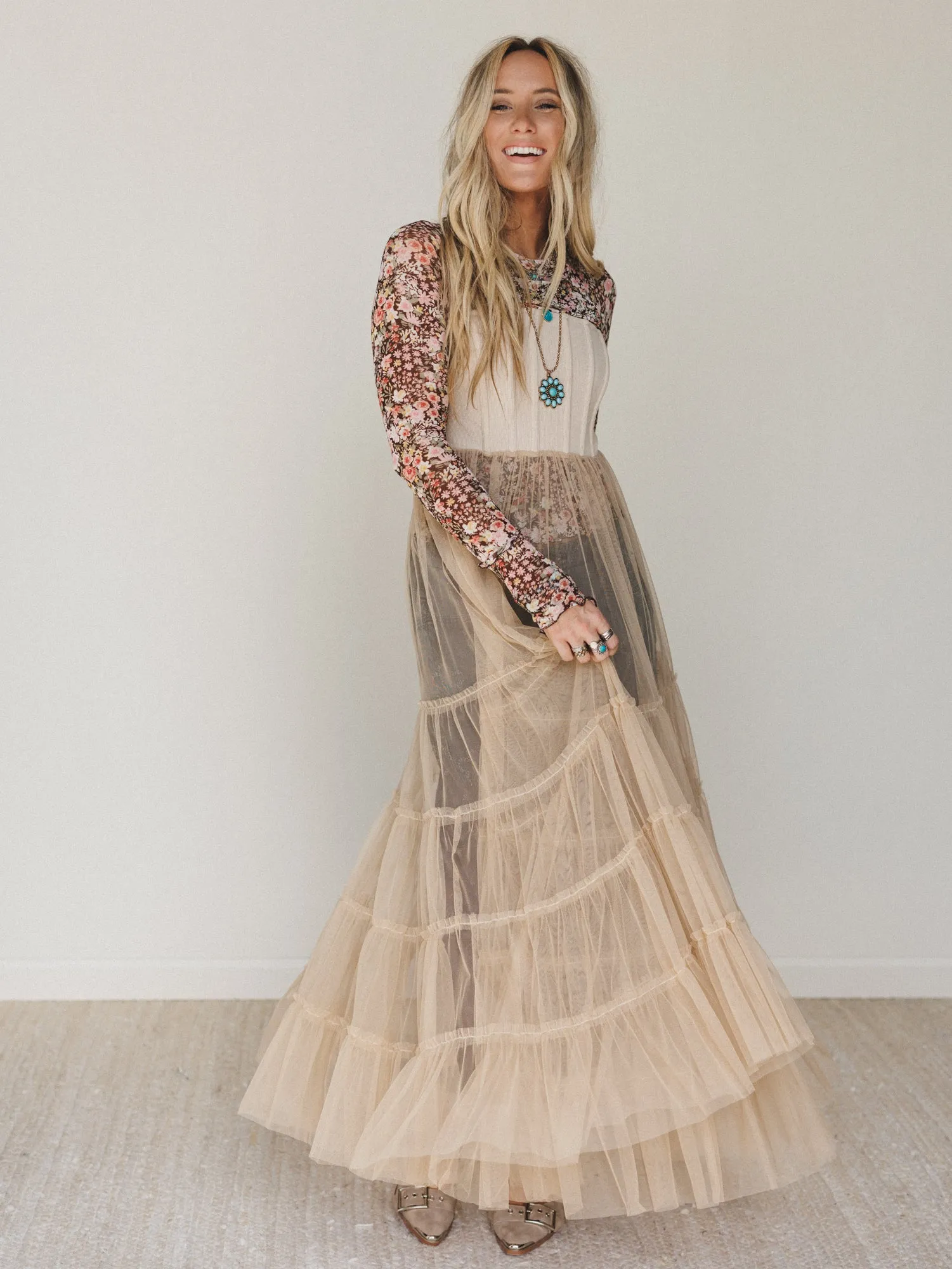 Blush Affair Tulle Maxi Dress - Sand sold by Three Bird Nest product image thumbnail 4