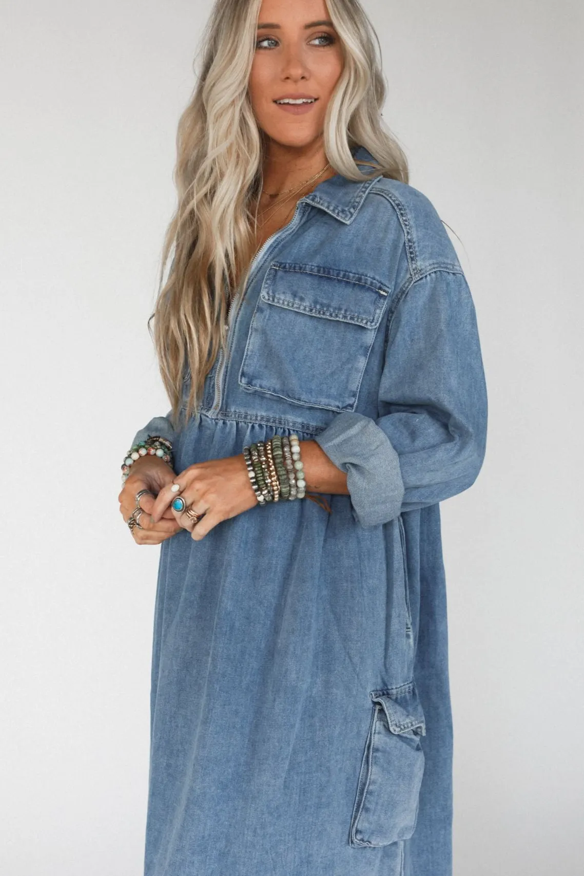 Wild Willow Denim Maxi Dress - Light Denim sold by Three Bird Nest product image thumbnail 3