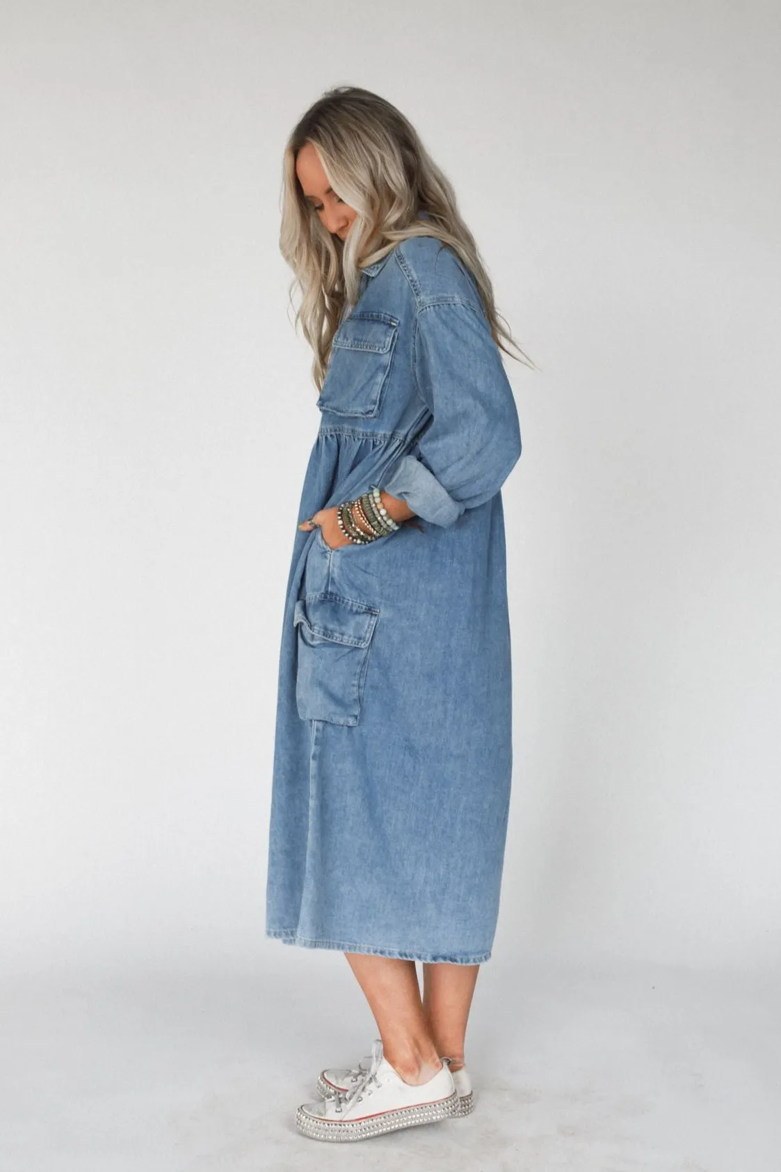 Wild Willow Denim Maxi Dress - Light Denim sold by Three Bird Nest product image thumbnail 4