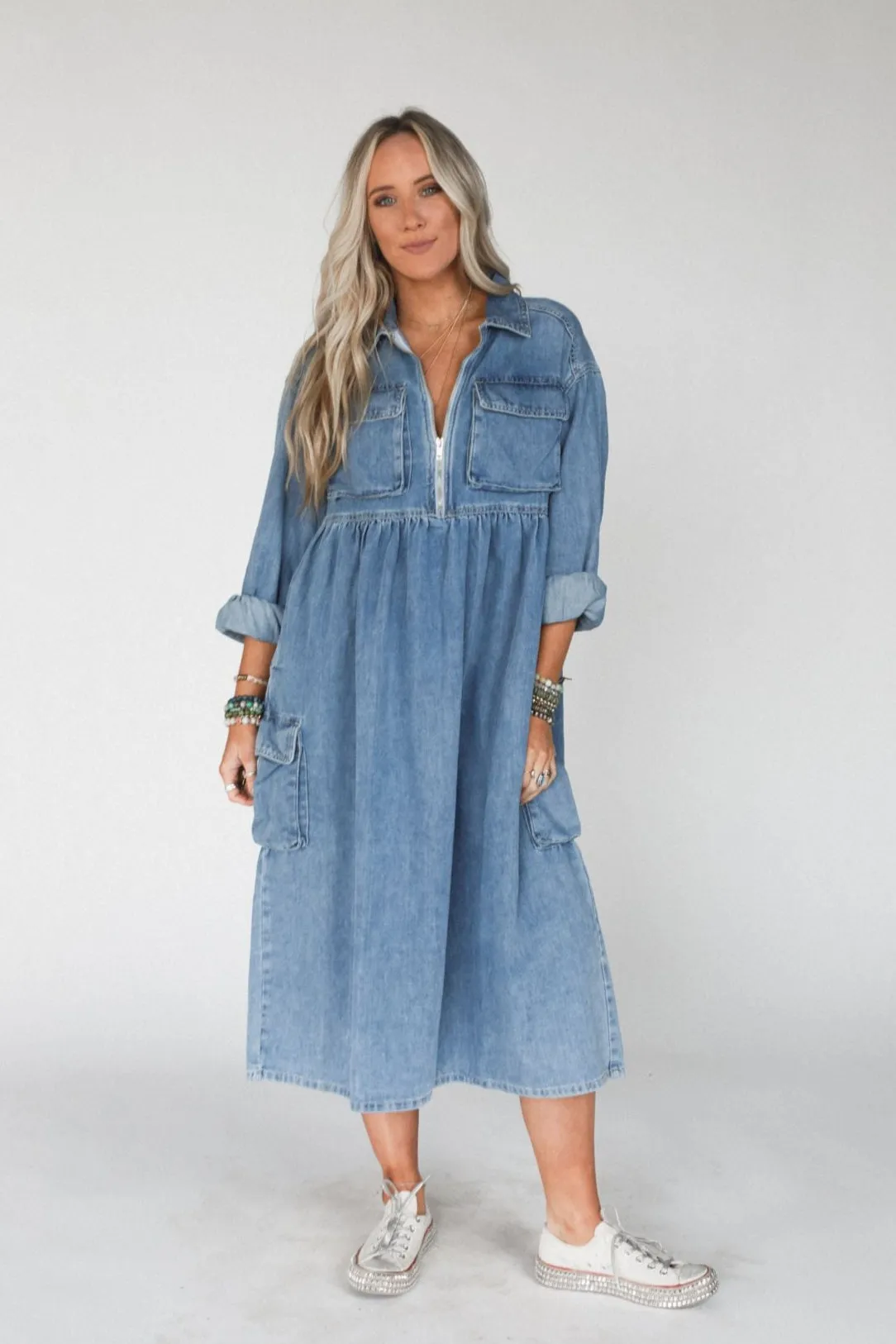 Wild Willow Denim Maxi Dress - Light Denim sold by Three Bird Nest product image thumbnail 5