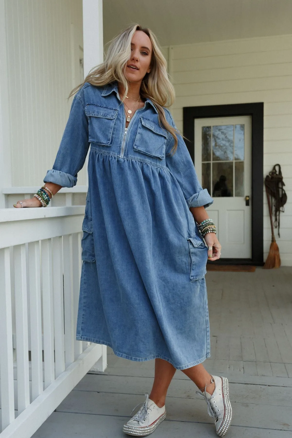 Wild Willow Denim Maxi Dress - Light Denim sold by Three Bird Nest