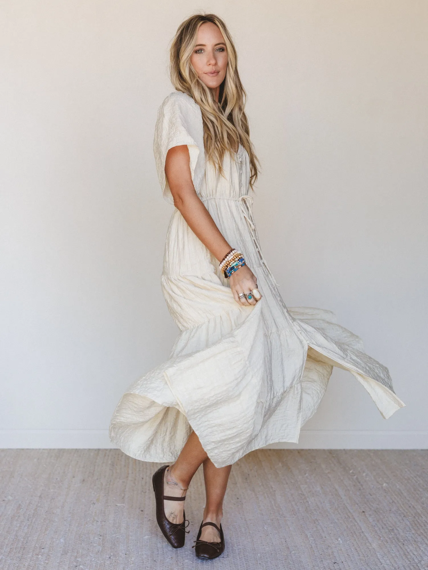 Dandelily Tiered Maxi Dress - Natural sold by Three Bird Nest product image thumbnail 2