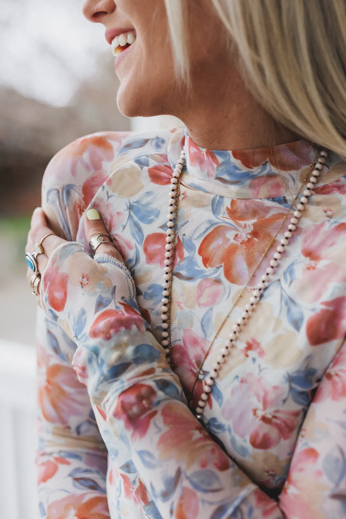 In Full Bloom Mesh Top - Cream sold by Three Bird Nest product image thumbnail 2