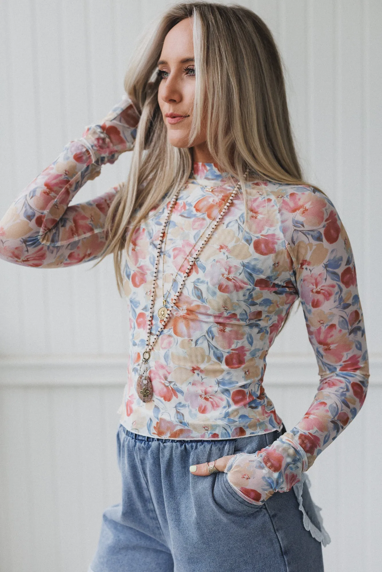 In Full Bloom Mesh Top - Cream sold by Three Bird Nest product image thumbnail 3