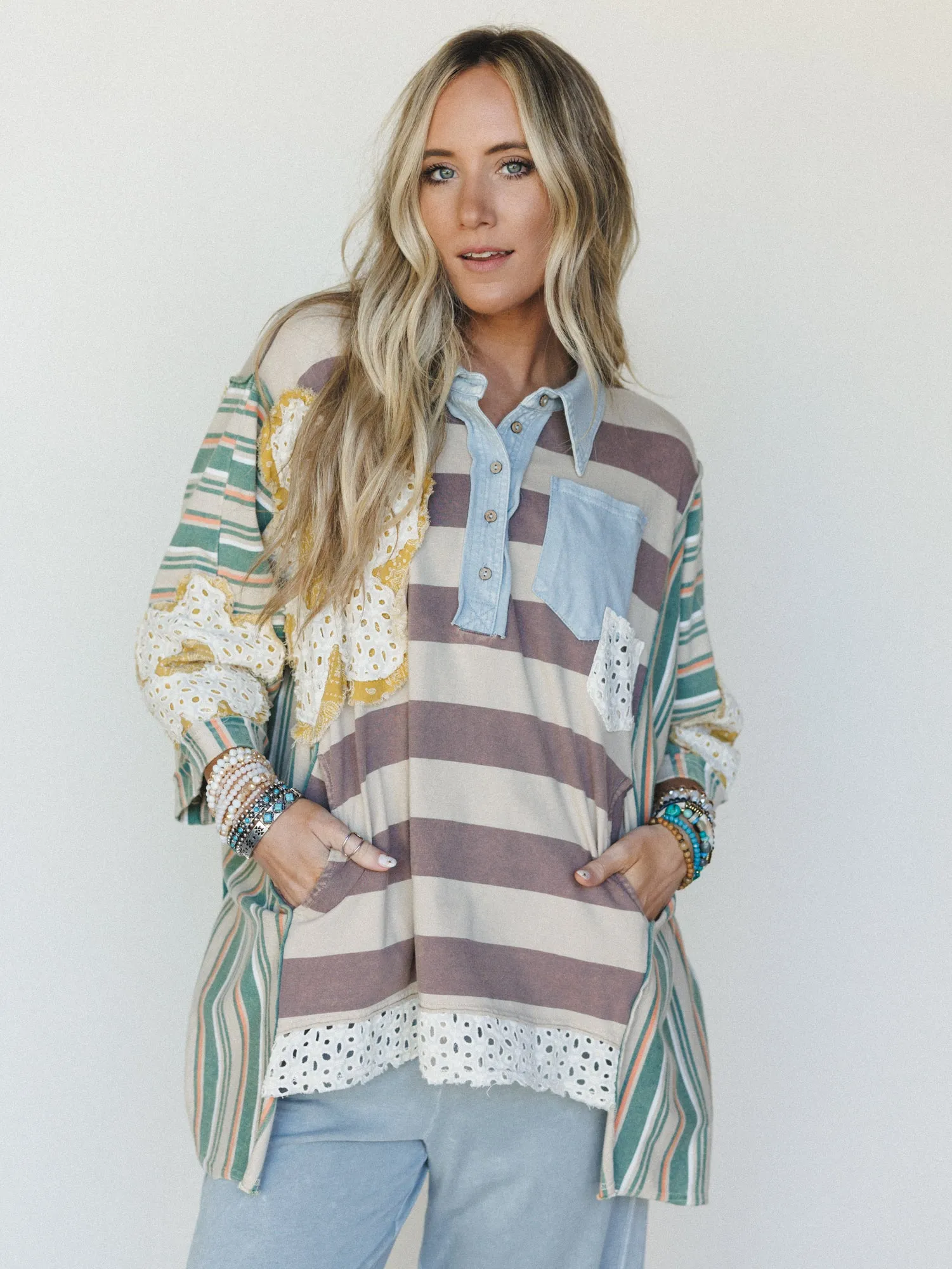 Daisy Darling Collared Top - Taupe Green sold by Three Bird Nest product image thumbnail 5