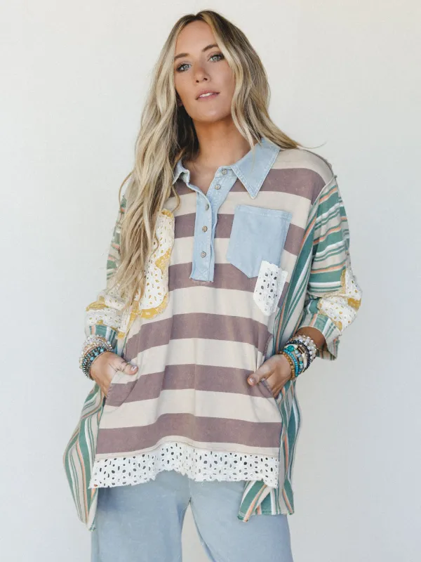 Daisy Darling Collared Top - Taupe Green made by Three Bird Nest