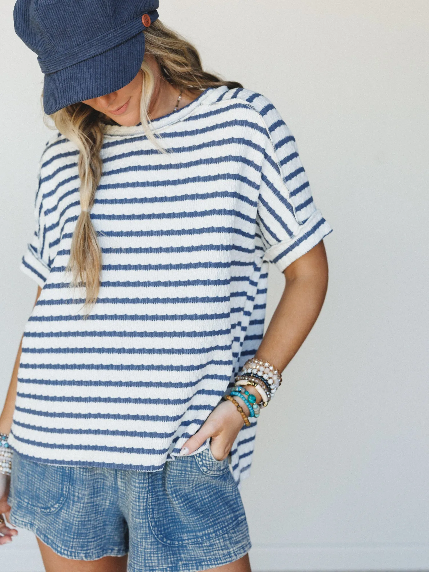 Timeless Lines Striped Tee - Denim sold by Three Bird Nest product image thumbnail 2